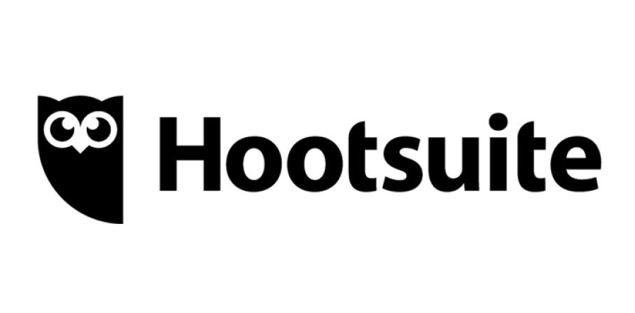 A black and white logo for hootsuite with an owl on it.