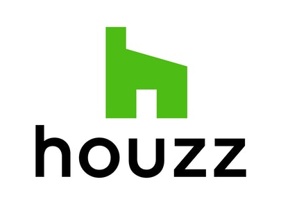 The houzz logo is green and black and looks like a house.