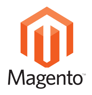 A magento logo is shown on a white background