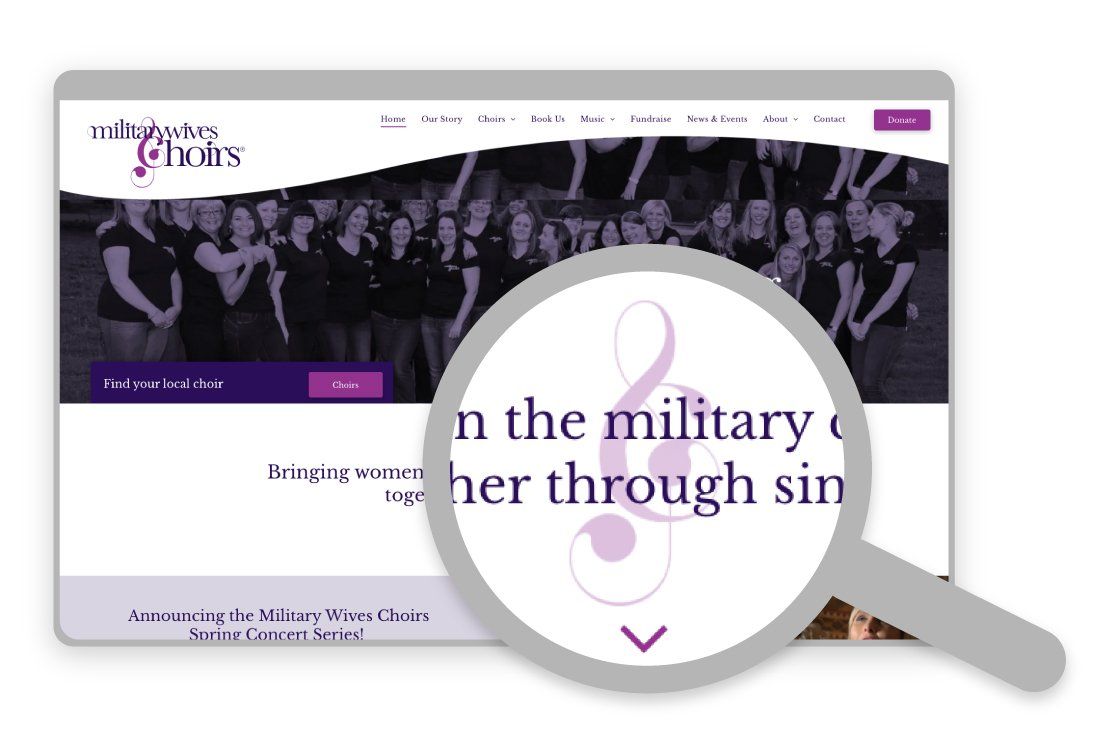A magnifying glass is looking at a military website