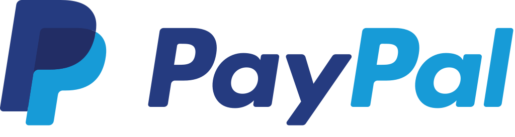 A blue and white paypal logo on a white background