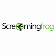 The screaming frog logo is green and black and has a frog on it.