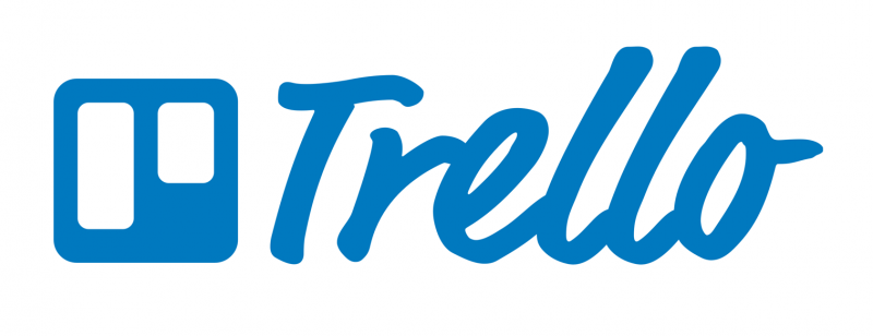 The trello logo is blue and white on a white background.