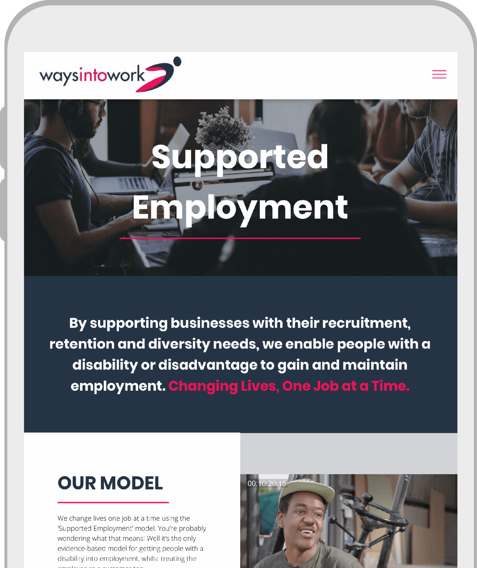 A screenshot of a website for supported employment.