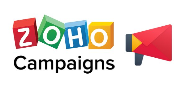 The zoho campaigns logo is colorful and has a megaphone.