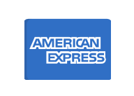 American Express logo in white on a blue square background