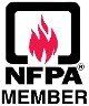A nfpa member logo with a red fire in a square.