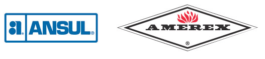 The logos for ansul and amerex are next to each other on a white background.