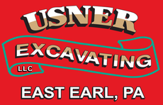 Usner Excavating in East Earl, PA A red logo for usner excavating llc east earl pa