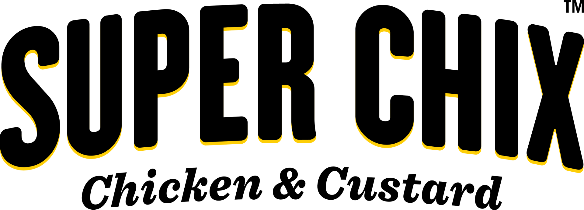 Super Chix logo: bold black text over yellow gradient 