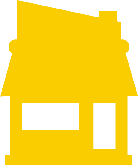 Yellow silhouette of a house with a window and door.