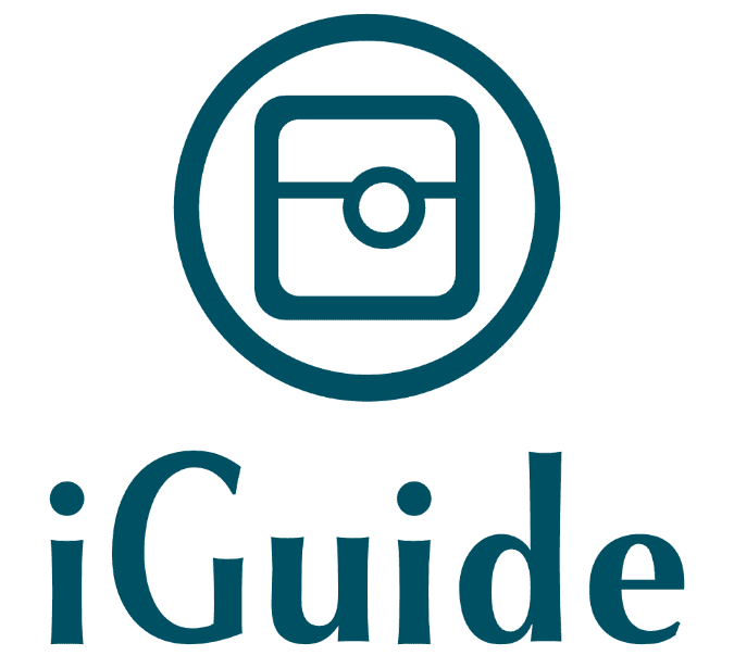 IGuide logo: Teal square with a circle, and the text