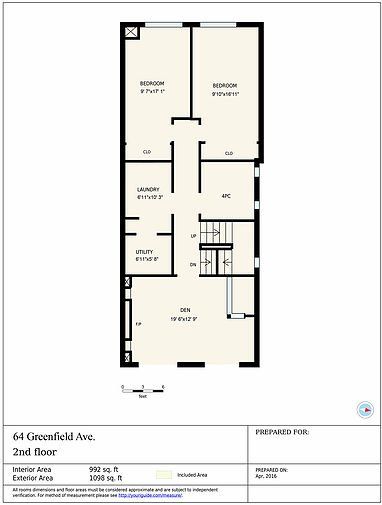 Floor plan of the 2nd floor of a house with two bedrooms, a bathroom, and a staircase.