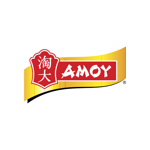 The logo for amoy is red and gold and has chinese characters on it.