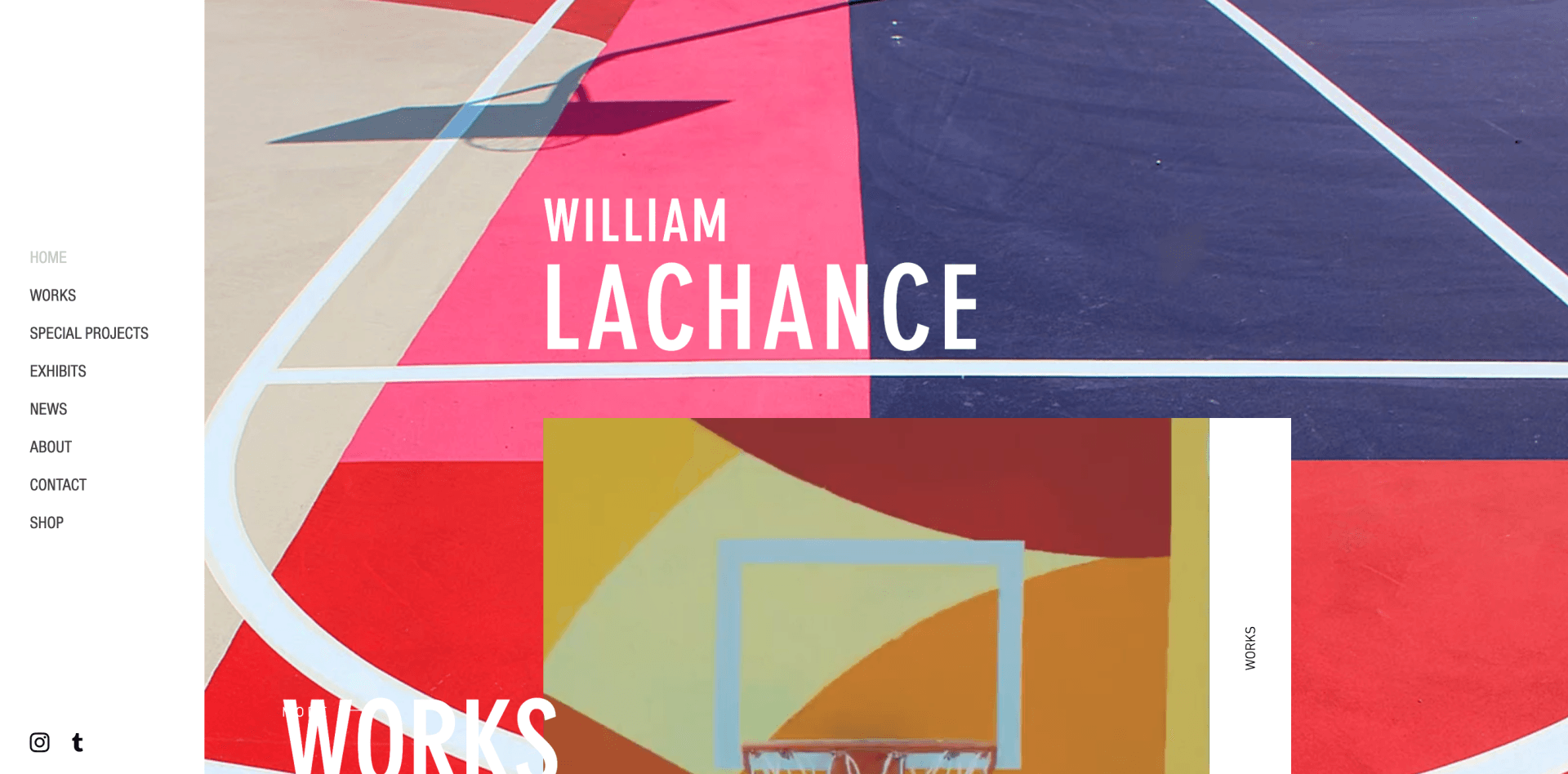 A website displaying a colorful basketball court. The image is from the website of William Lachance, a web designer and developer.