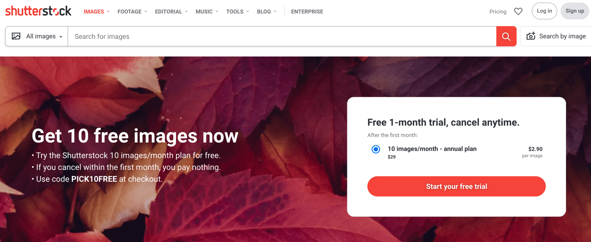 A screenshot of Shutterstock.com showcasing their 