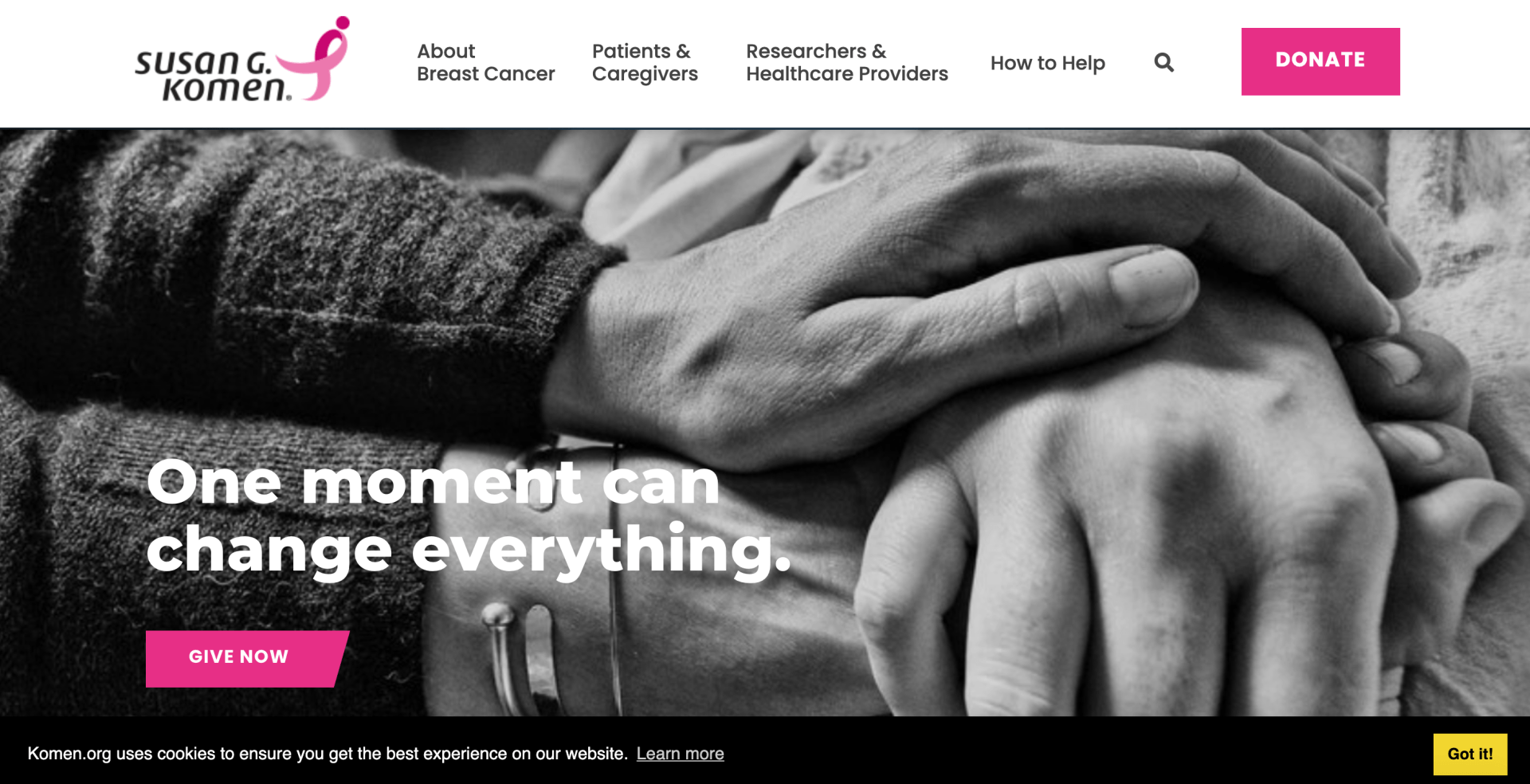 A screenshot of komen.org showcasing their 