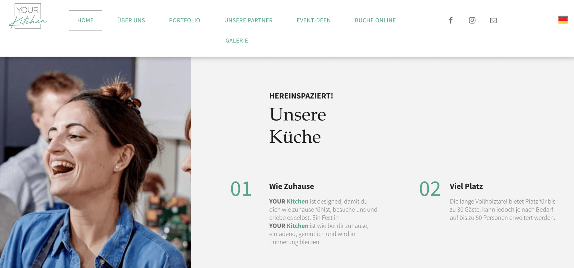 Screenshot of the homepage of Your Kitchen website