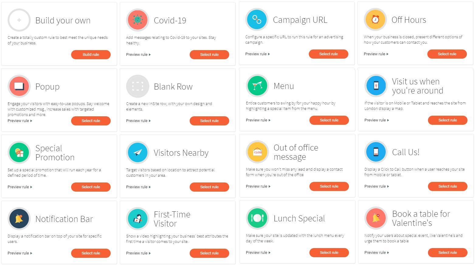 Image of the list of personalization rules in Duda