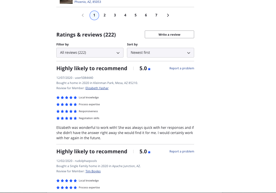 Zillow agent testimonial page