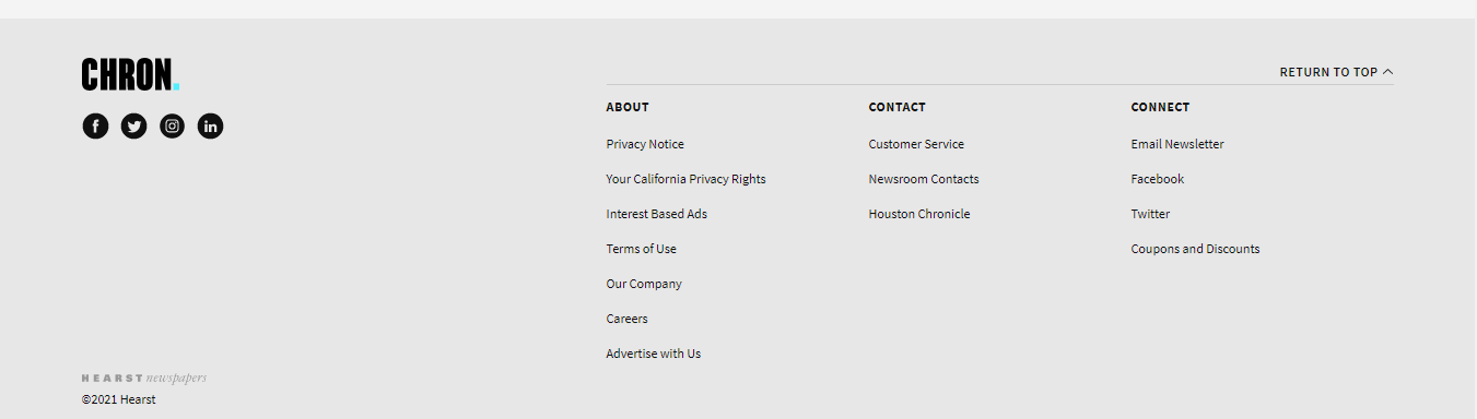 The footer for Chron.'s website