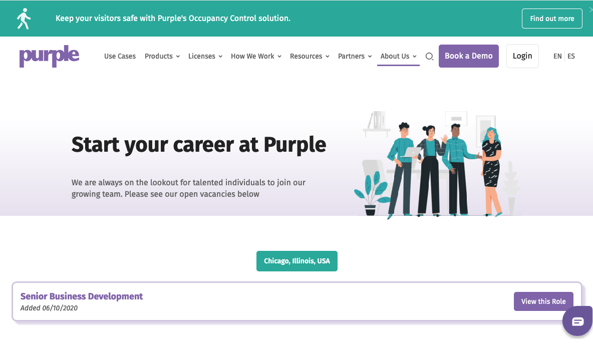 Purple career page with the headline 