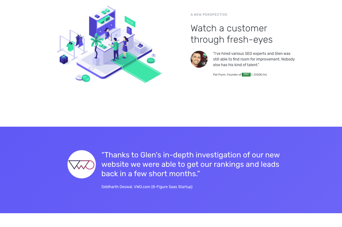 Testimonials page on Detail website