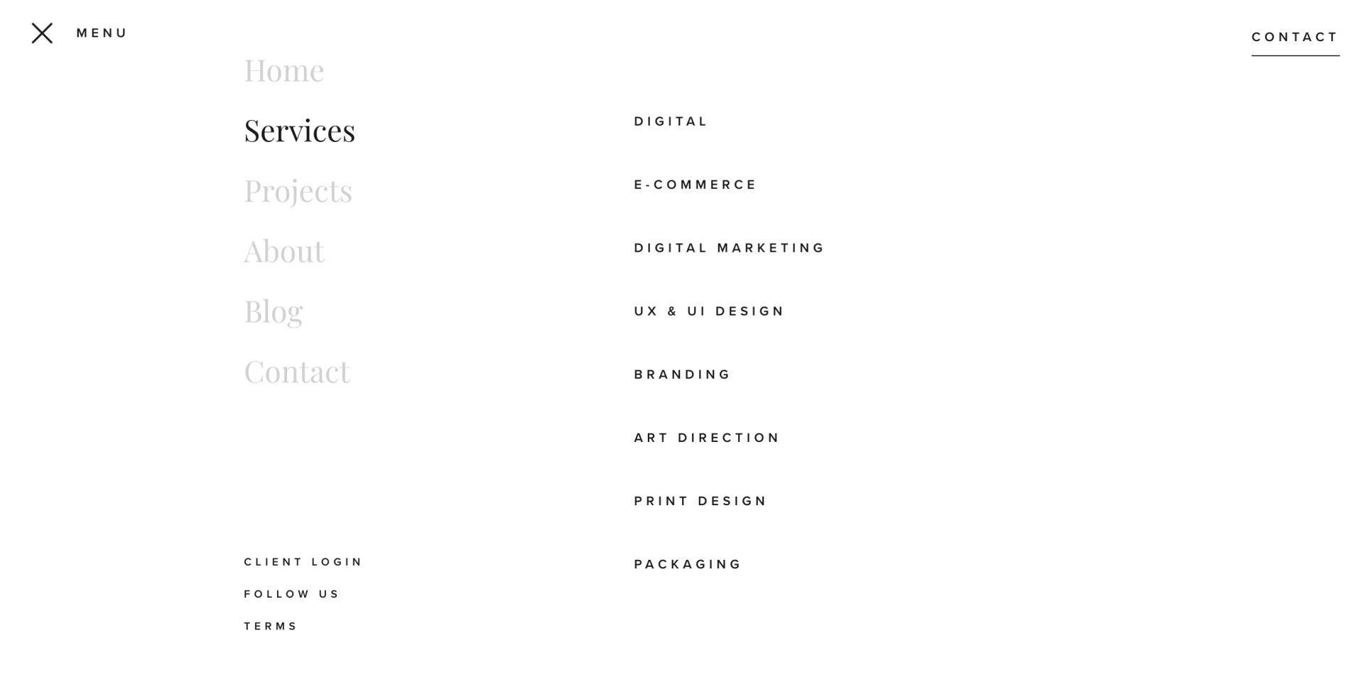 A screenshot of the menu of the digital marketing agency Long Story Short 
