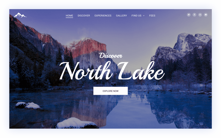 A graphic of a transparent website header with a large hero image and a call to action button.