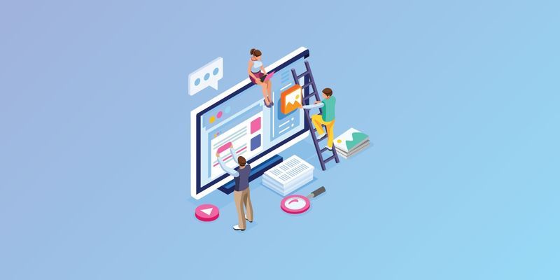Group of people collaborating on a web design project