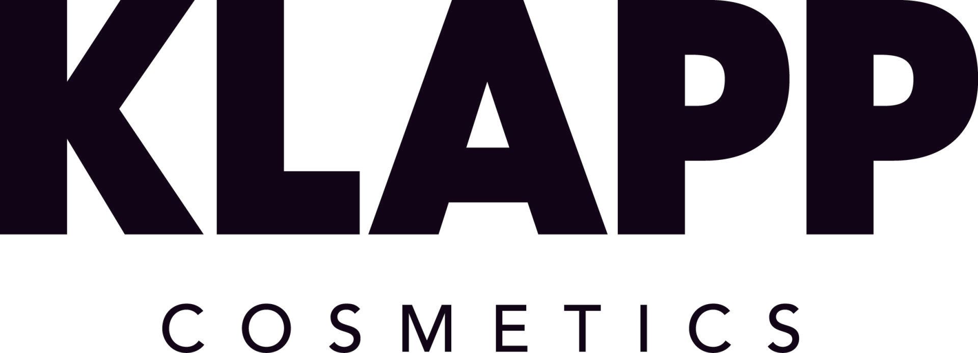KLAPP COSMETICS-Logo in fetter schwarzer Schrift auf weißem Hintergrund