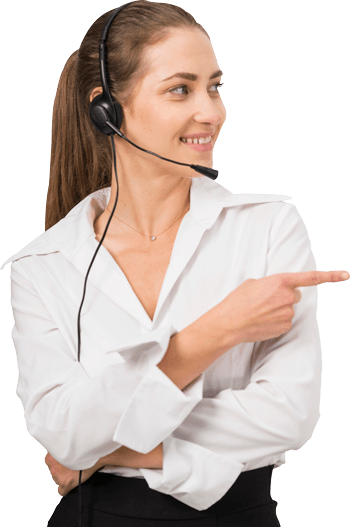 contact center women pointing right