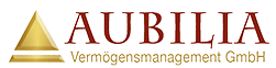 Logo of AUBILIA Vermögensmanagement GmbH featuring a gold triangle and brown text.