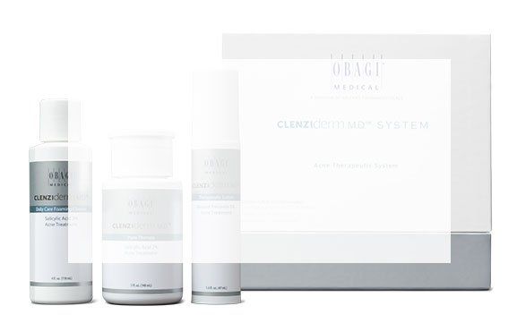 Three bottles of obagi skincare products are sitting next to each other on a white background.