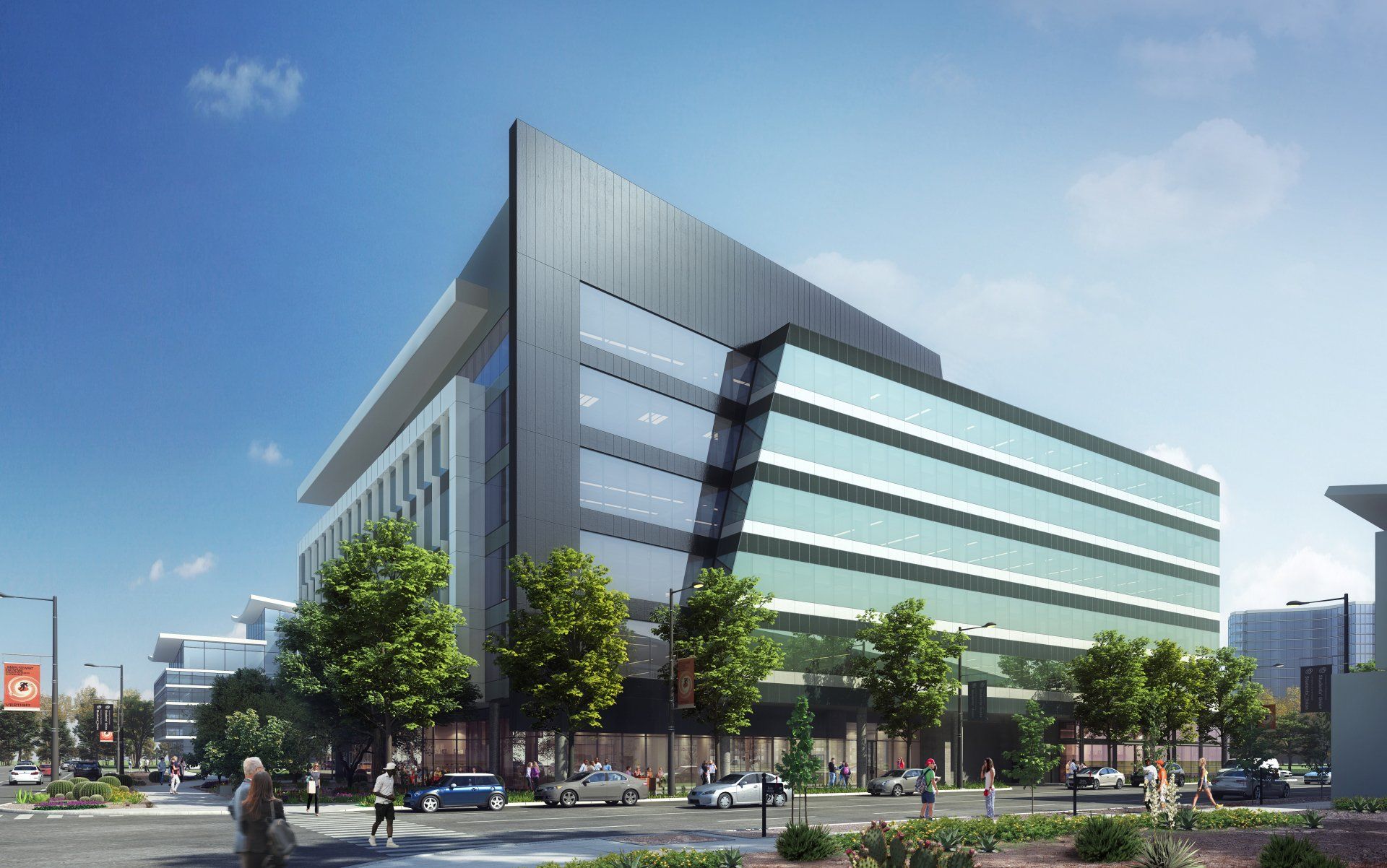 An artist 's impression of a large building with a lot of windows.