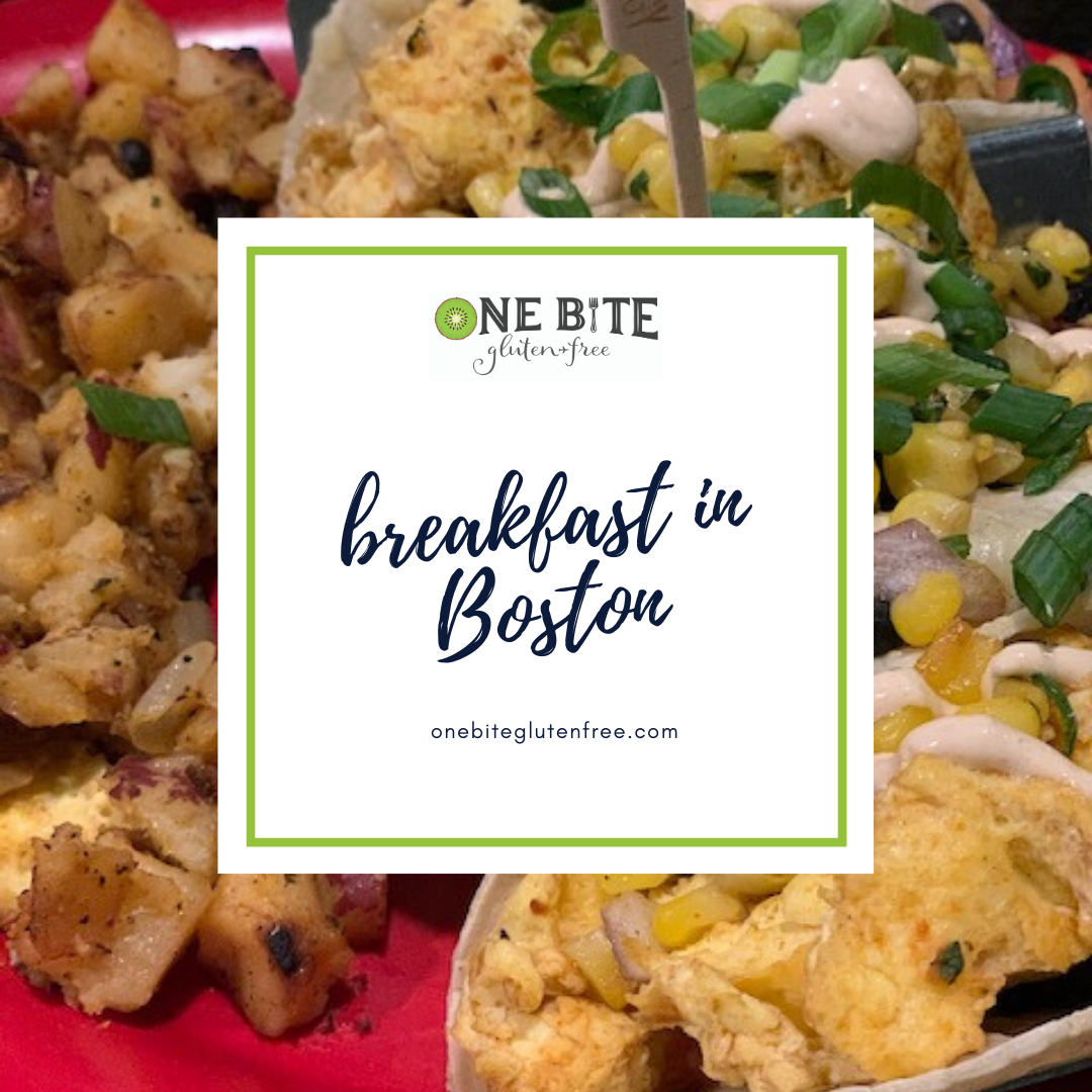 A plate of food with the words breakfast in boston on it