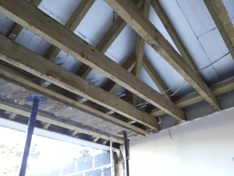 Exposed beams inside a building