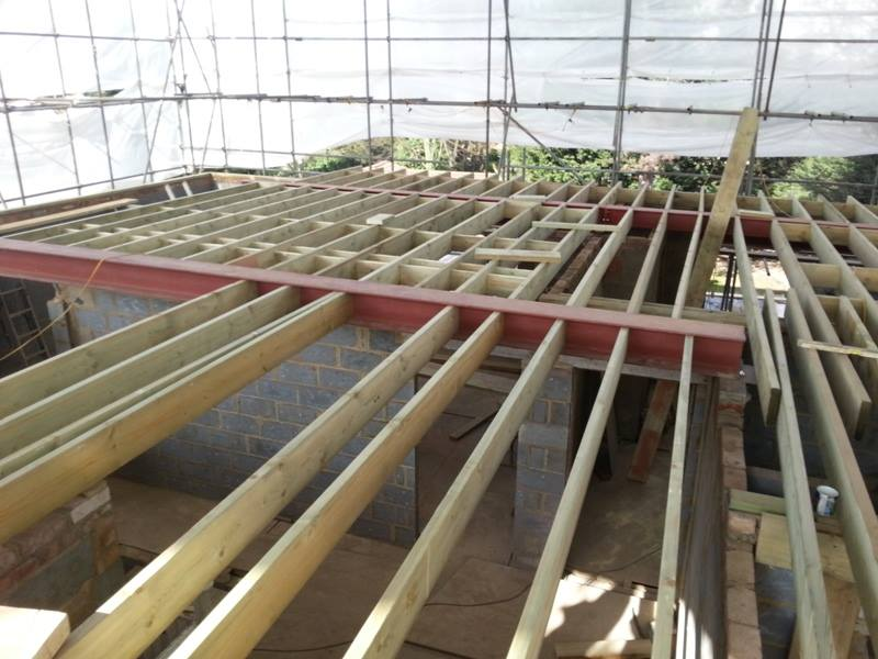 Beams of a new roof being put in