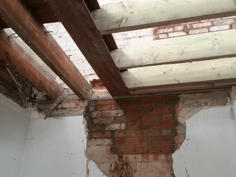 Close up of roof extension progress