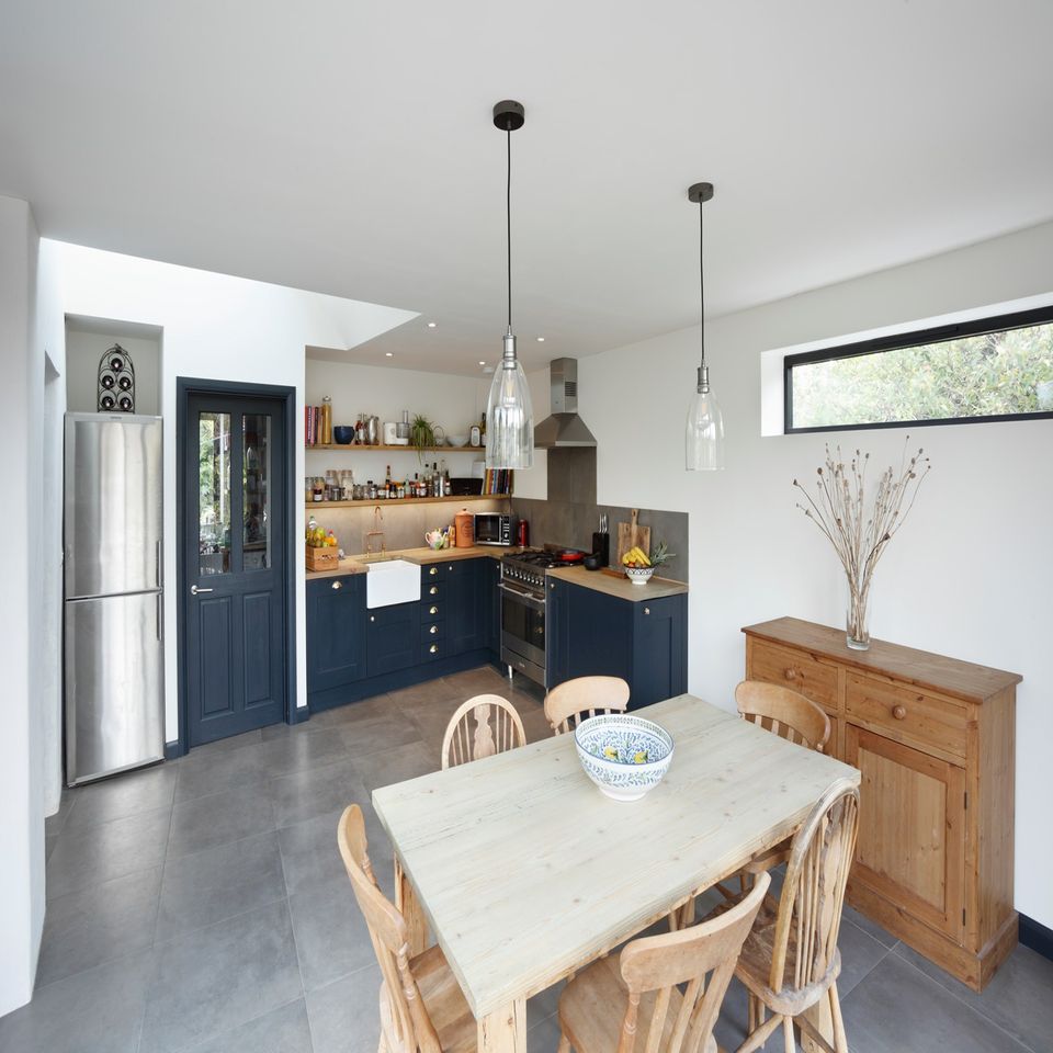 Kitchen with blue door