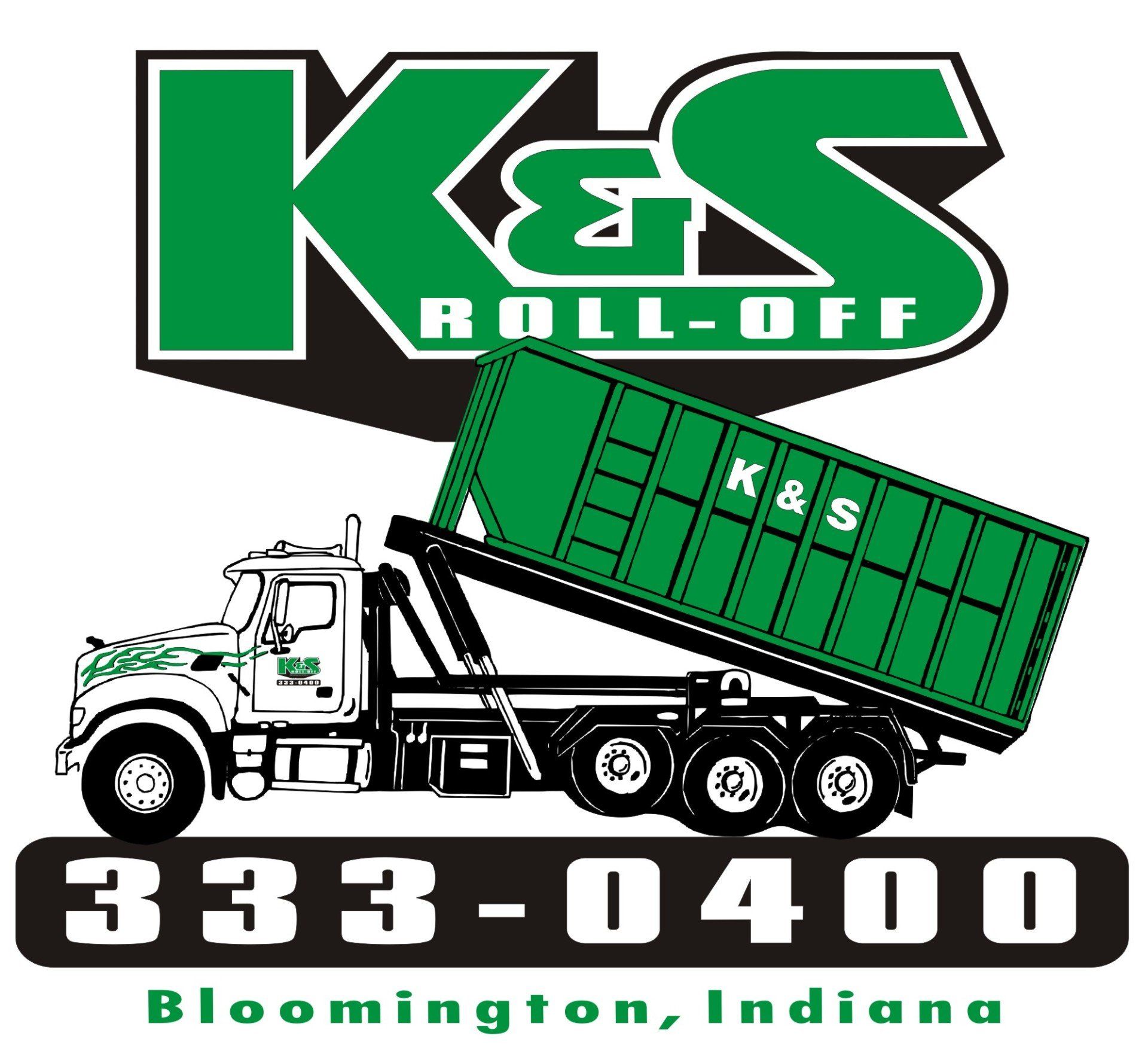 The logo for k & s roll-off in bloomington indiana