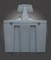 Gray plastic part with a central raised section and two vertical slots.