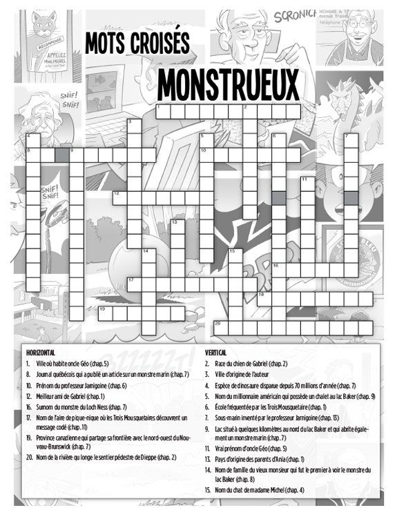 Un jeu de mots croisés avec l'image d'un monstre dessus.