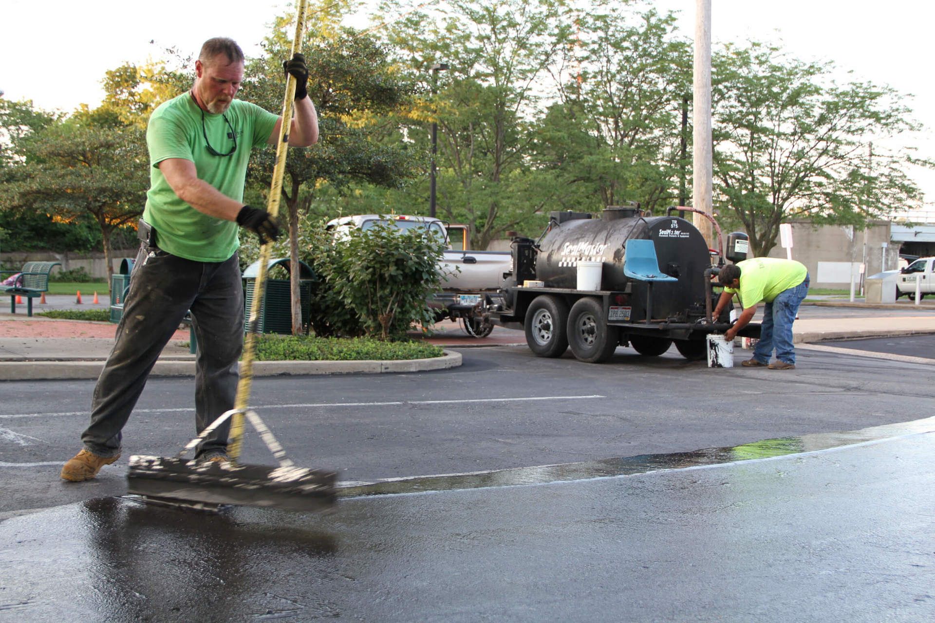 Asphalt repairs being performed by a Dublin CPS tech in Port Clinton, Ohio.