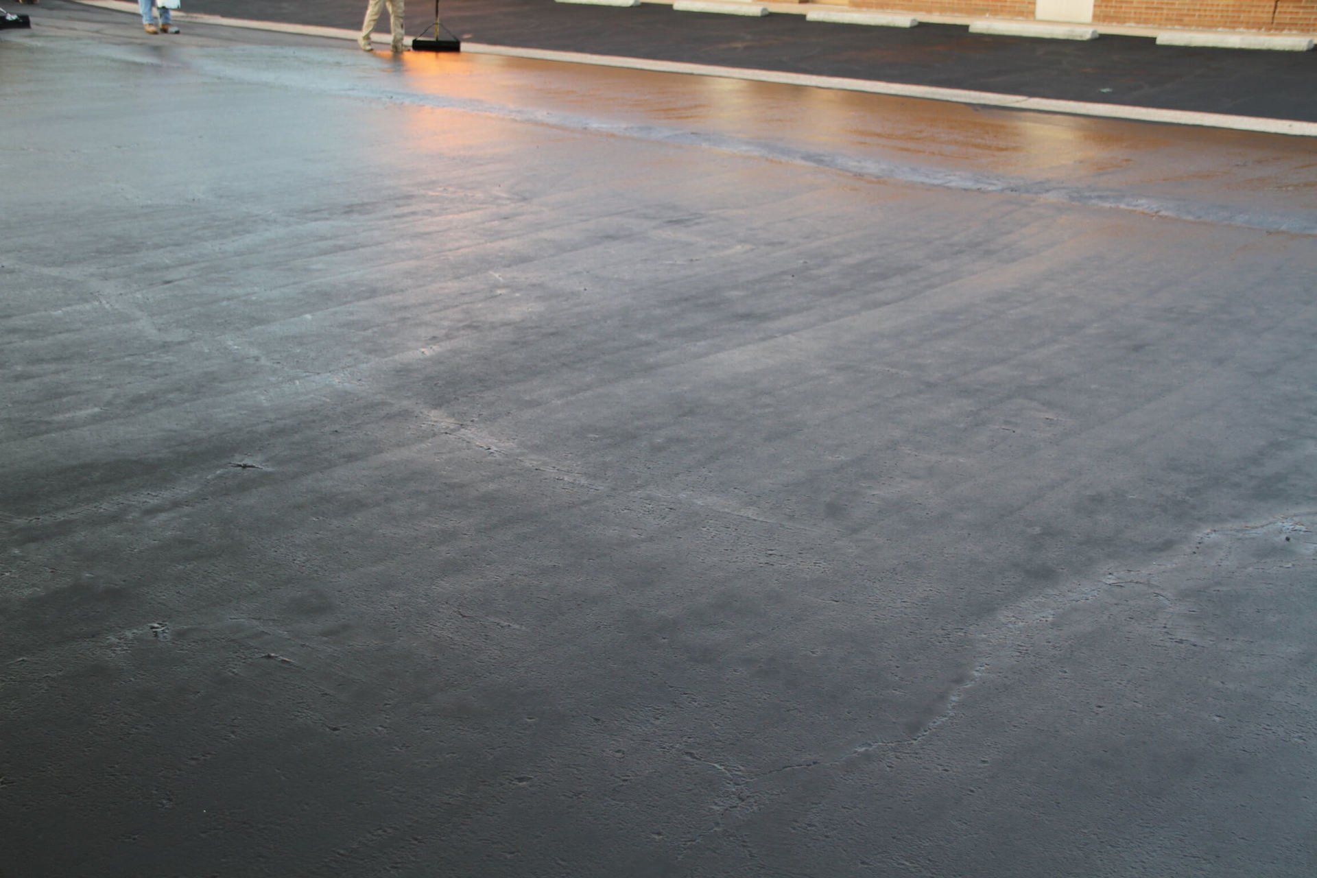 Freshly sealcoated parking lot