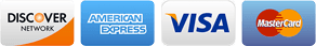 Four credit card logos including discover american express visa and mastercard
