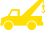 A yellow tow truck with a crane attached to it.