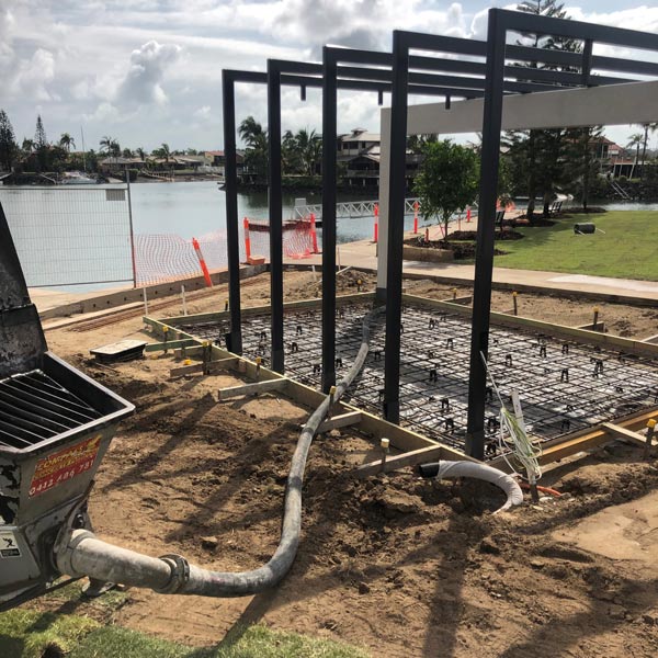 concrete slab being poured