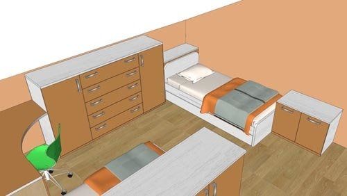 progetto cameretta con mobili in legno