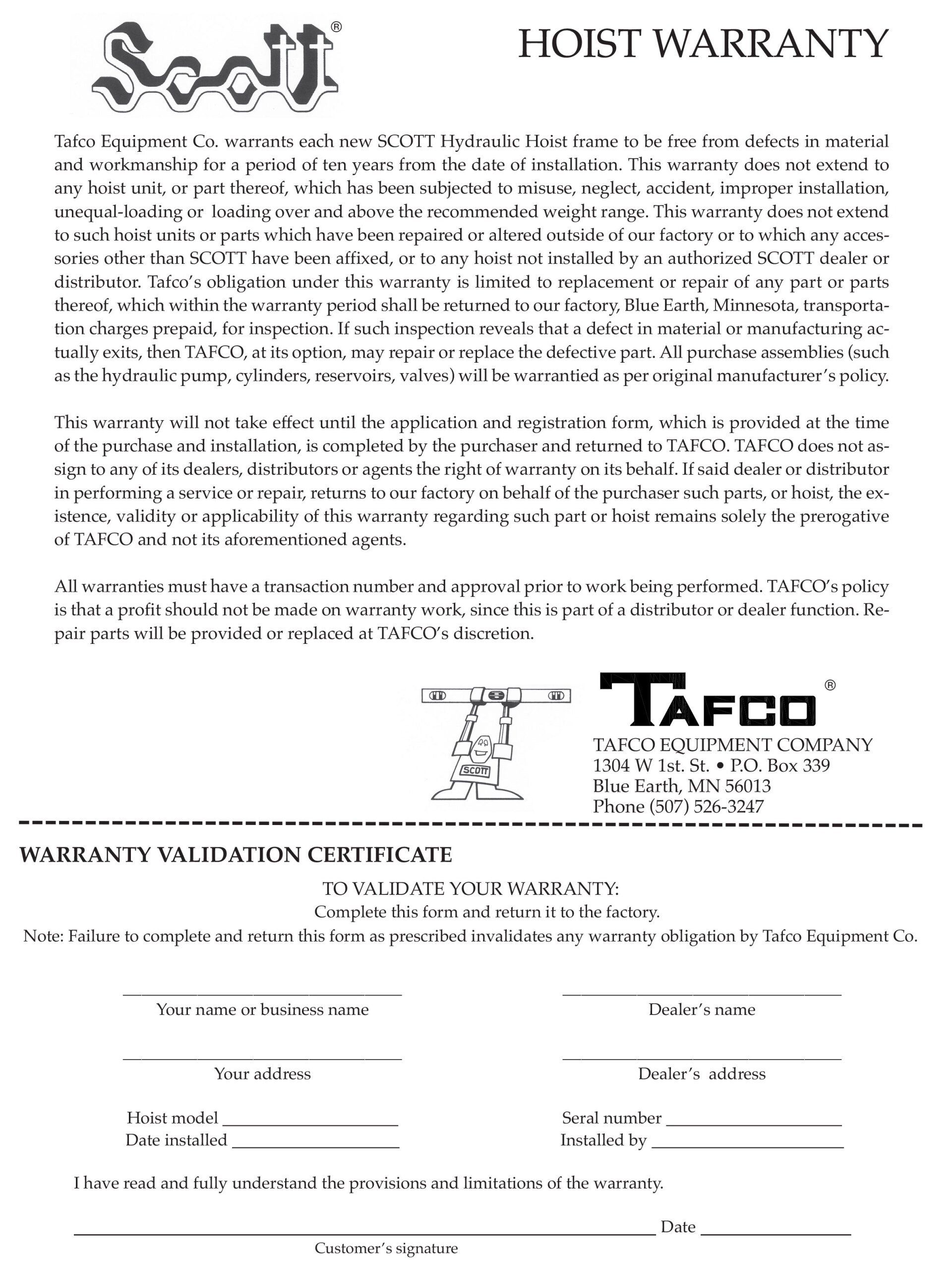 A black and white image of a warranty document.